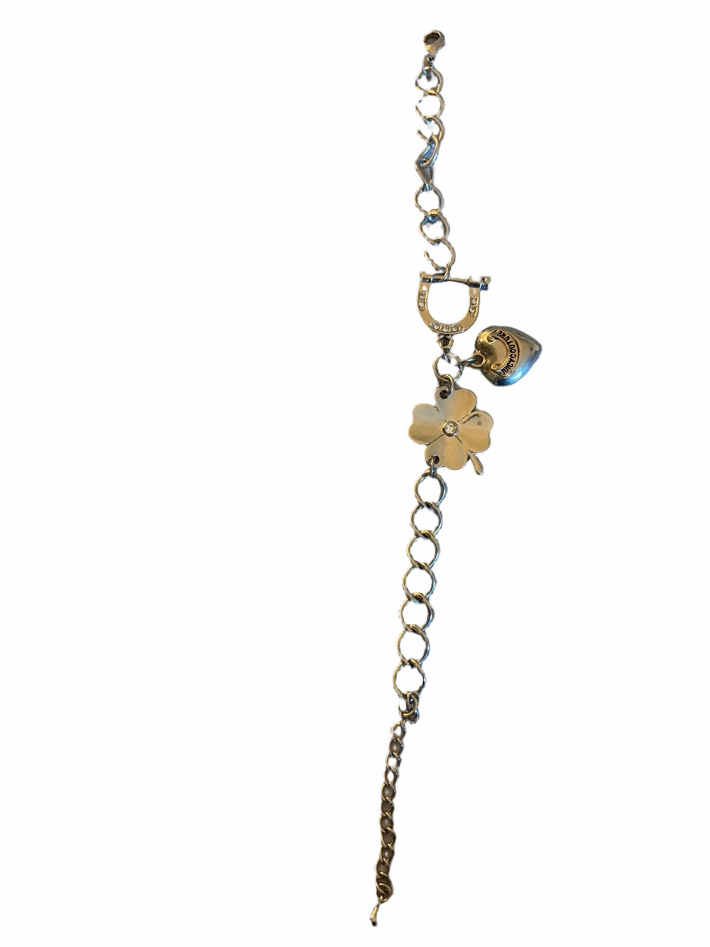 Y2K Juicy Couture charm bracelet Puff logo heart, horse shoe, four leaf clover.